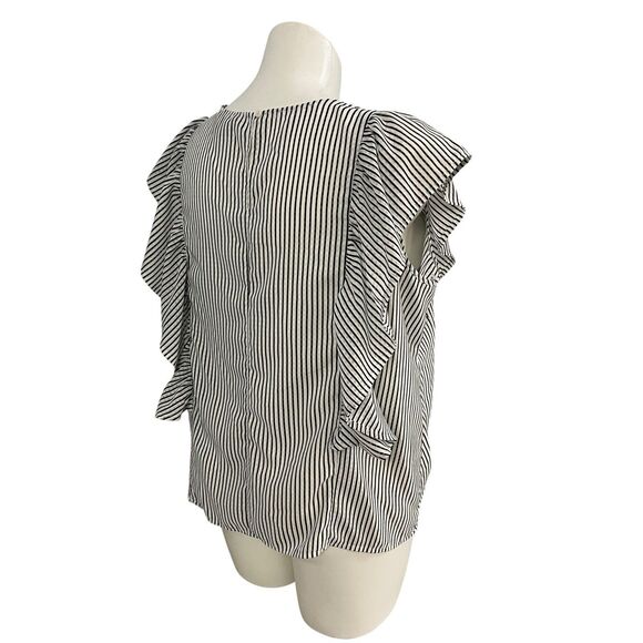 Zac & Rachel Top Womens 1X Blue White Stripe Ruffle Front Tie Nautical Coastal - Picture 3 of 12